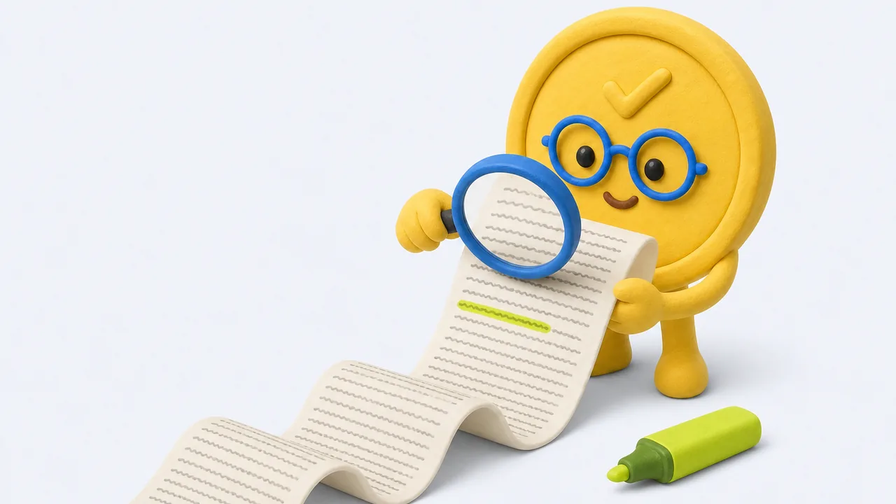 Pesito mira con una lupa una tira de letra pequeña y subraya una línea en verde